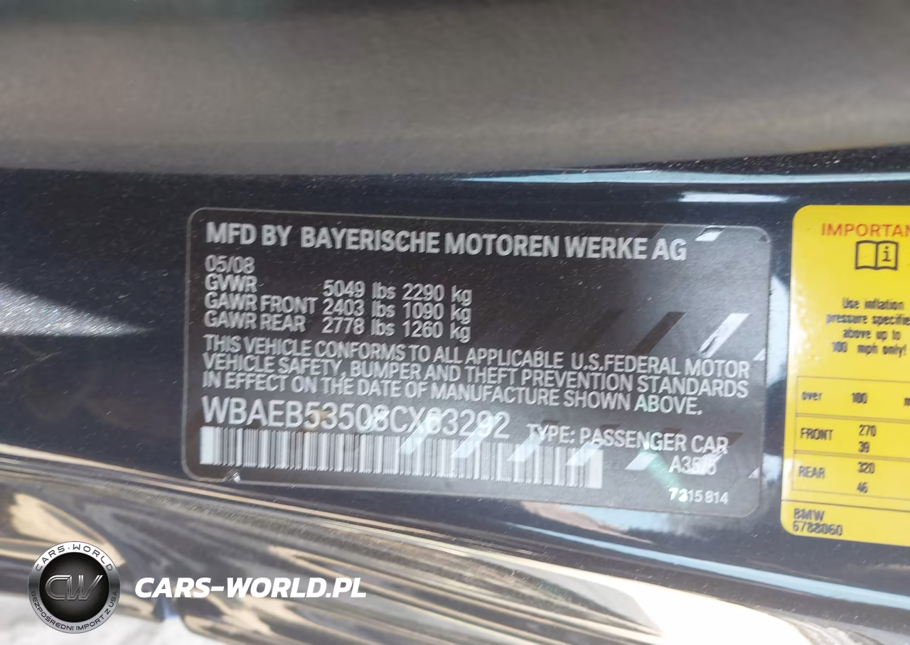 2008 BMW 650I VIN:WBAEB53508CX63292 - 9