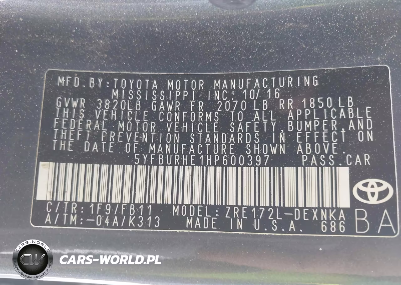 2017 Toyota Corolla Le VIN:5YFBURHE1HP600397 - 9