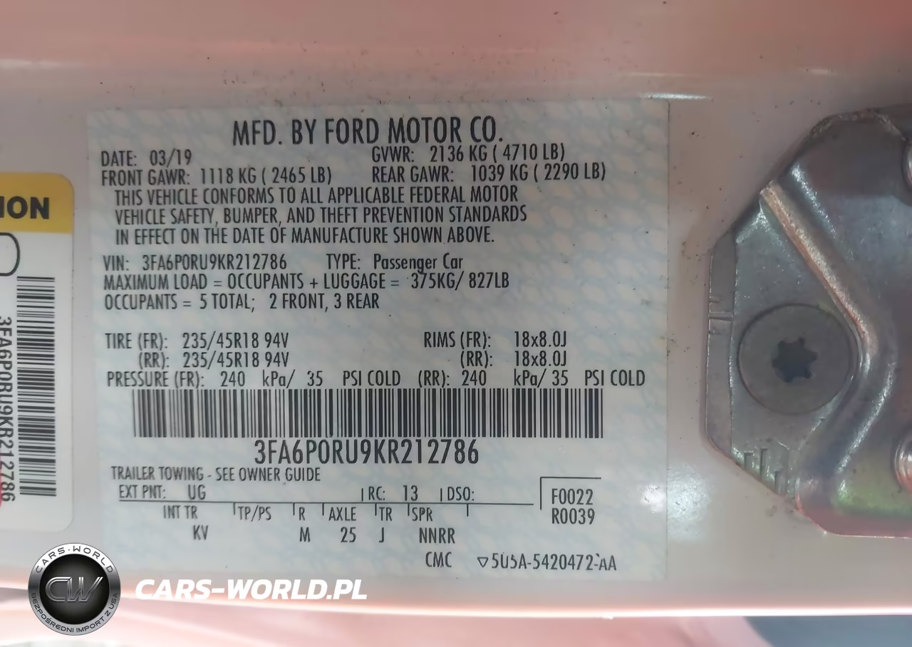 2019 Ford Fusion Hybrid Titanium VIN:3FA6P0RU9KR212786 - 9