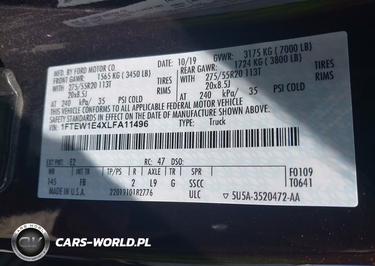 2020 Ford F-150 Xlt VIN:1FTEW1E4XLFA11496 - 9