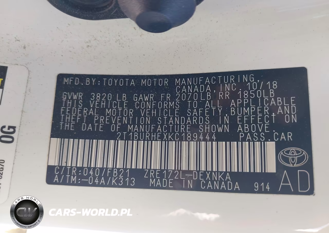 2019 Toyota Corolla Le VIN:2T1BURHEXKC189444 - 9