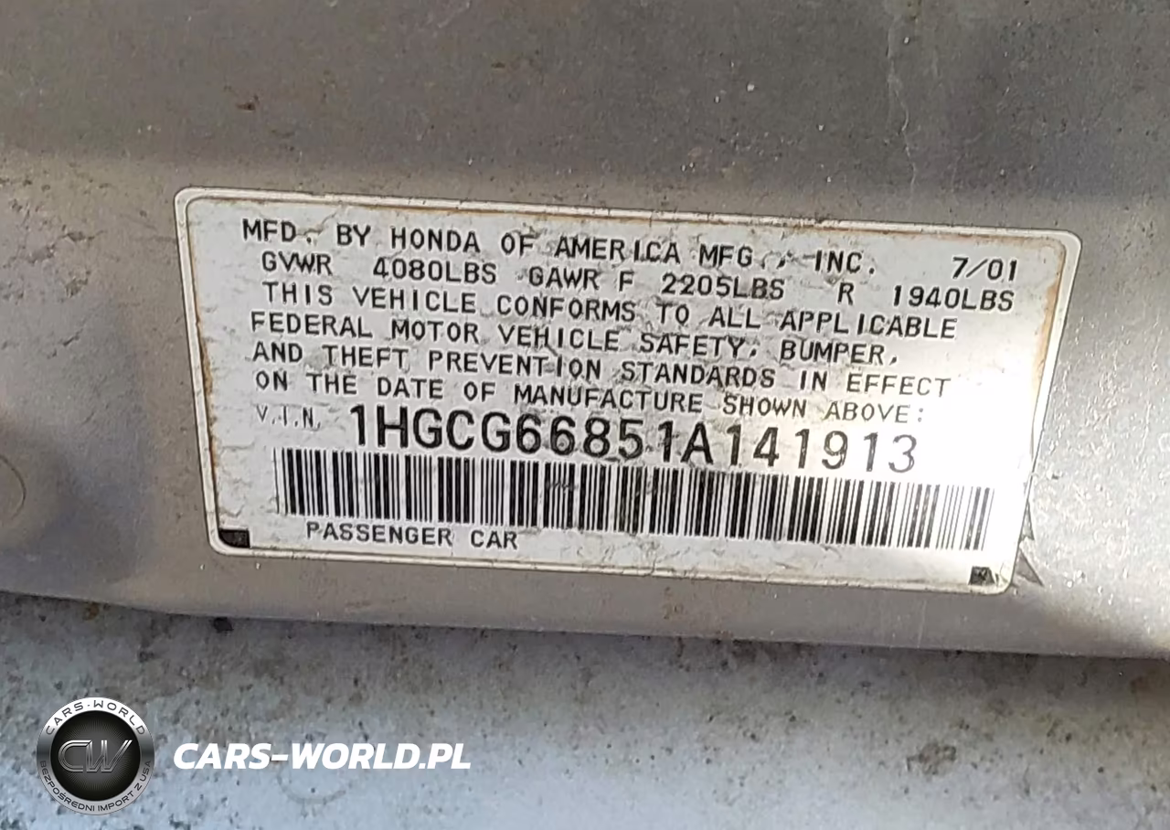 2001 Honda Accord 2.3 Ex VIN:1HGCG66851A141913 - 9