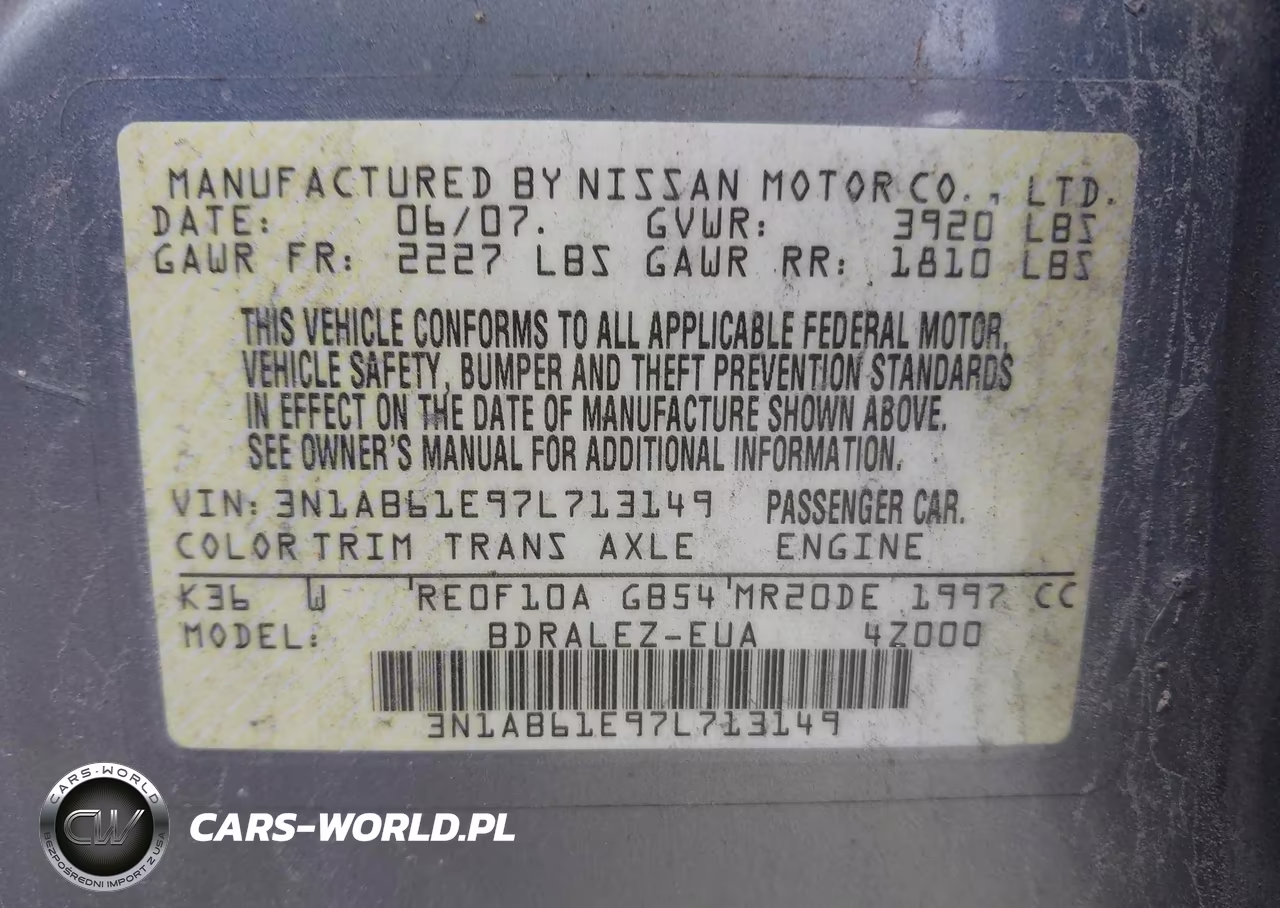 2007 Nissan Sentra 2.0S VIN:3N1AB61E97L713149 - 9