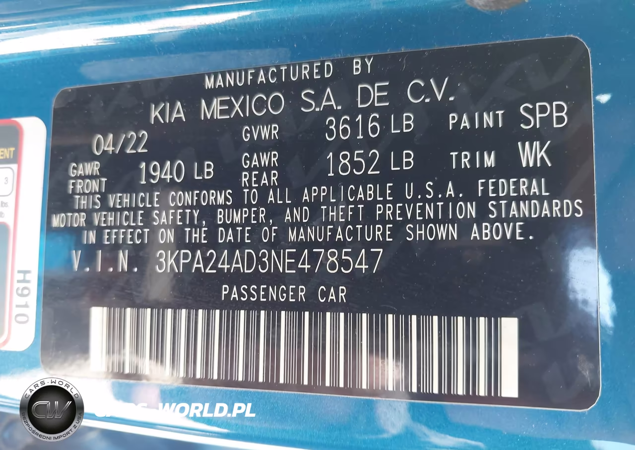 2022 Kia Rio S VIN:3KPA24AD3NE478547 - 9