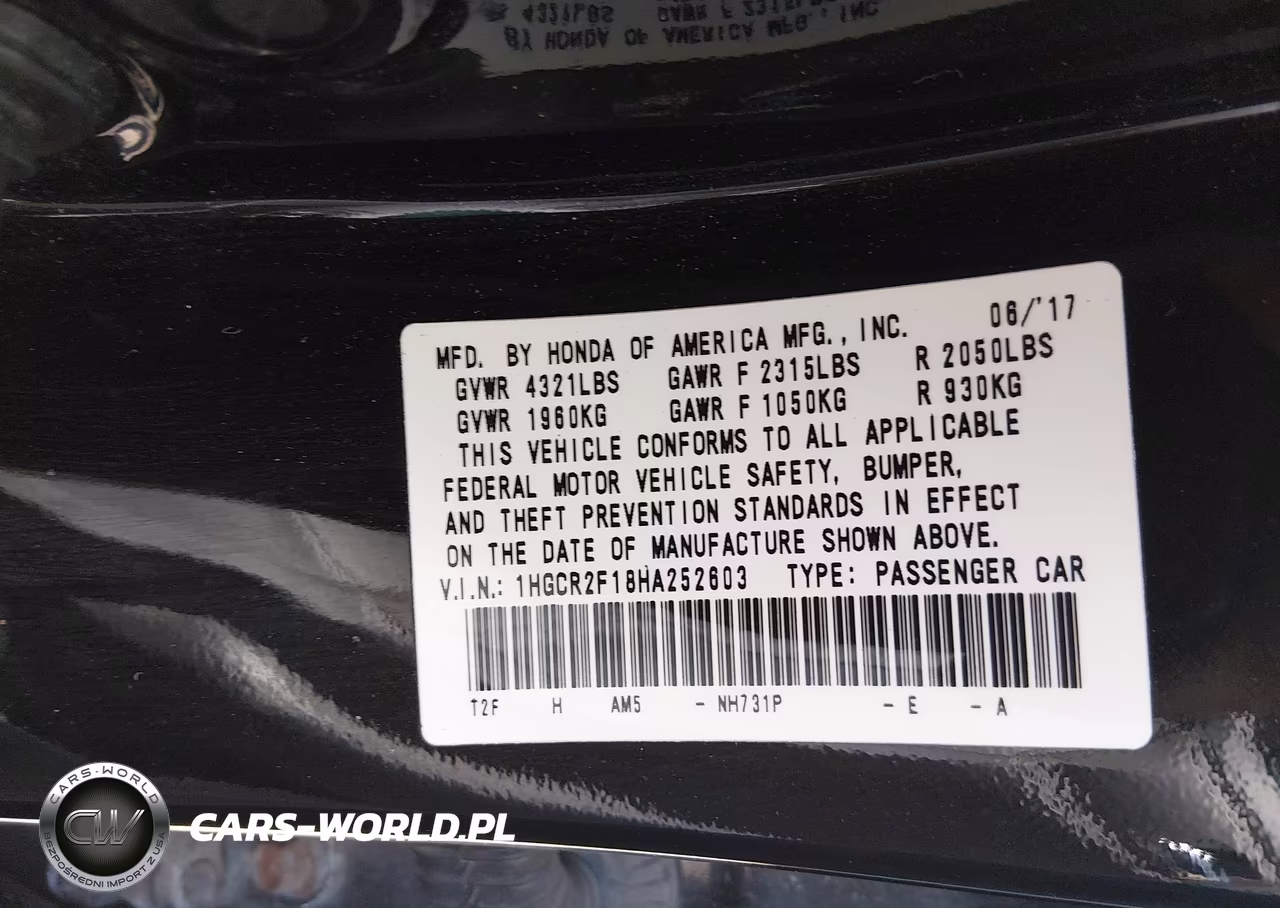 2017 Honda Accord Sport Se VIN:1HGCR2F18HA252603 - 9