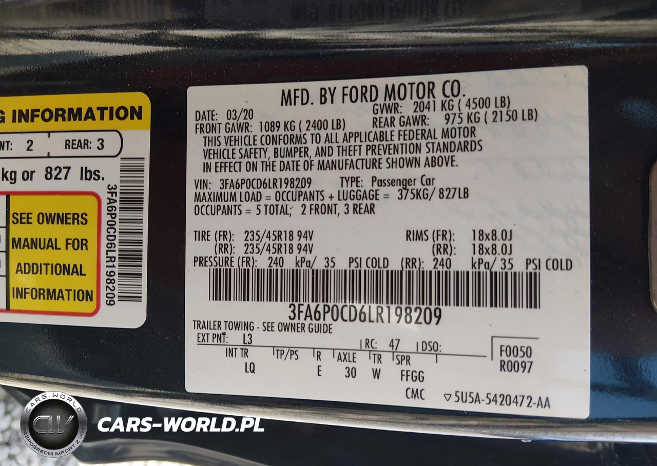 2020 Ford Fusion Sel VIN:3FA6P0CD6LR198209 - 9