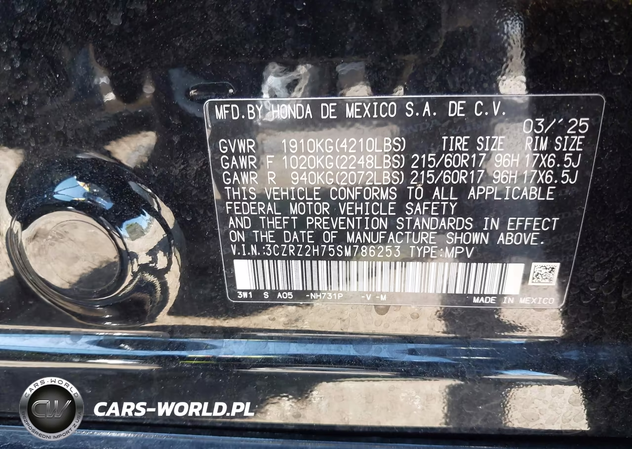 2025 Honda Hr-V Awd Ex-L VIN:3CZRZ2H75SM786253 - 9