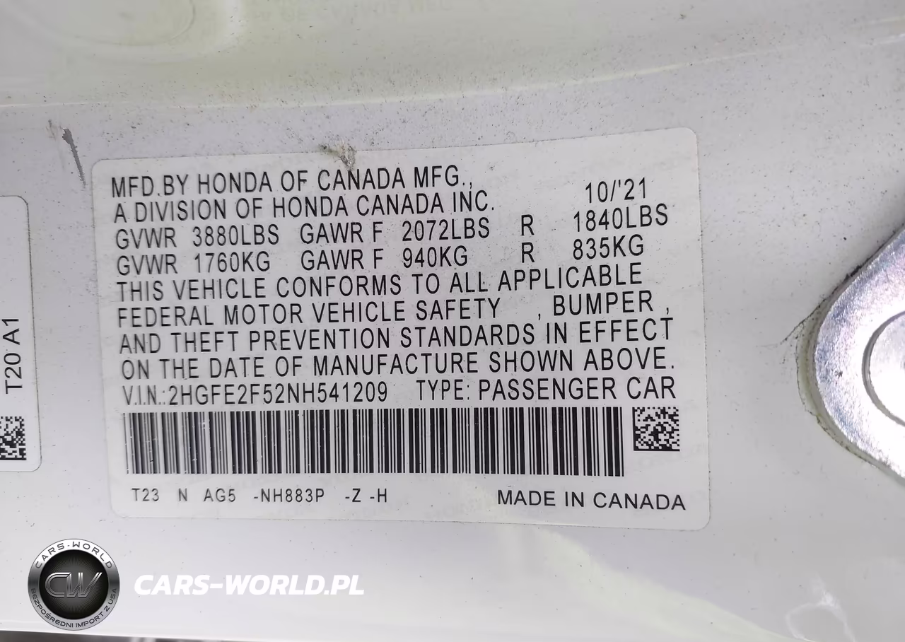 2022 Honda Civic Sport VIN:2HGFE2F52NH541209 - 9