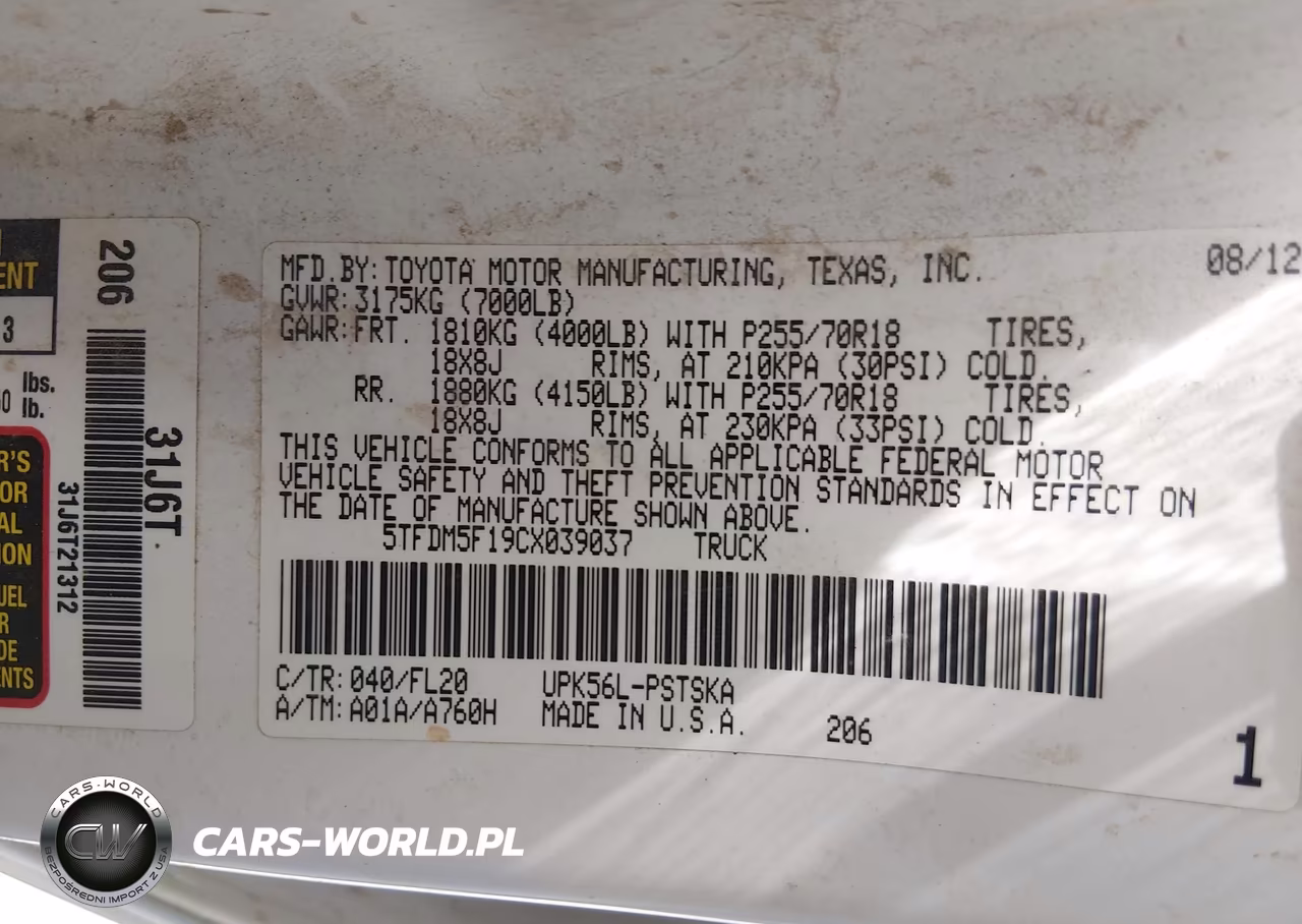 2012 Toyota Tundra Grade 4.6L V8 VIN:5TFDM5F19CX039037 - 9