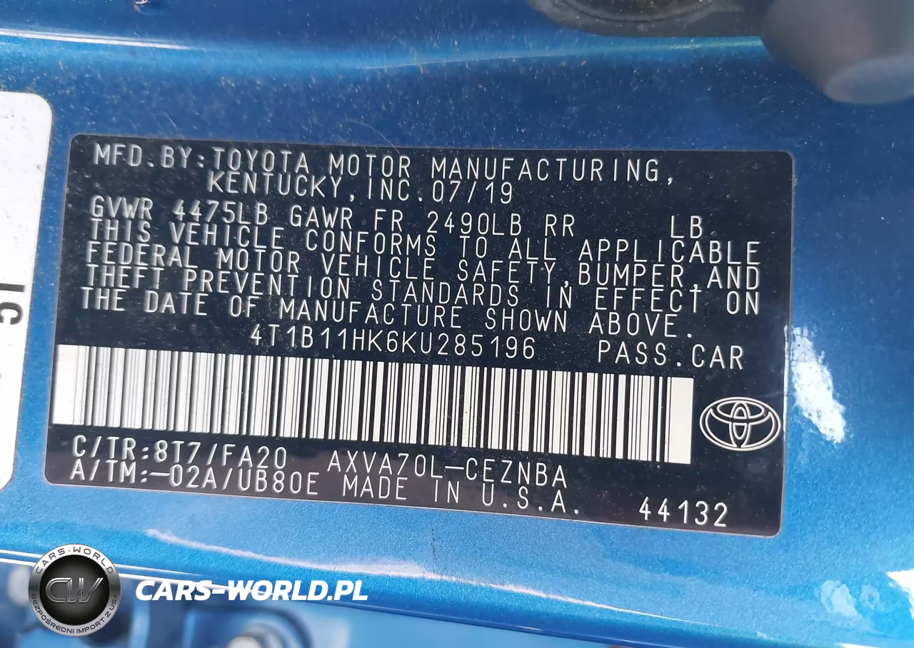 2019 Toyota Camry Le VIN:4T1B11HK6KU285196 - 9