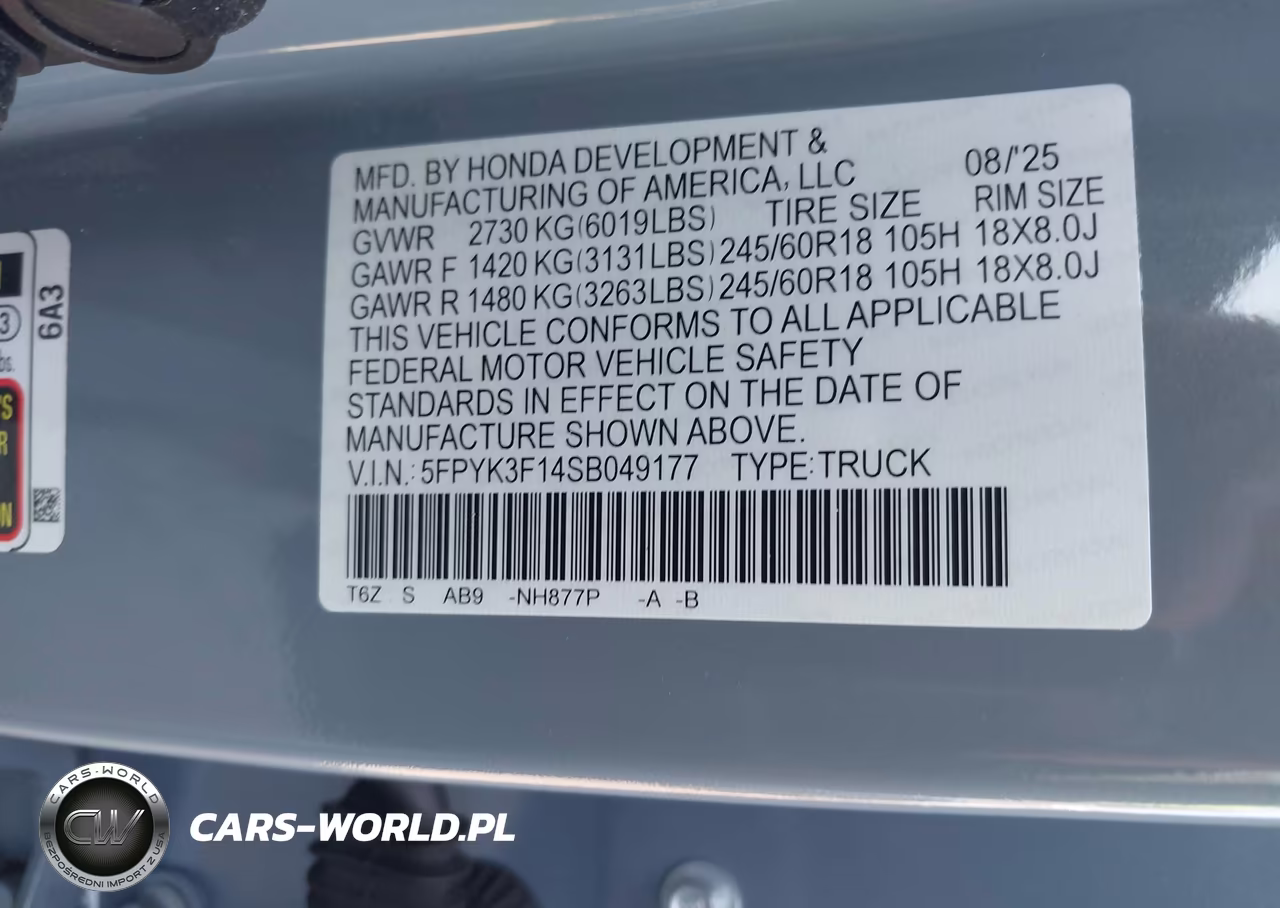 2025 Honda Ridgeline Sport VIN:5FPYK3F14SB049177 - 9