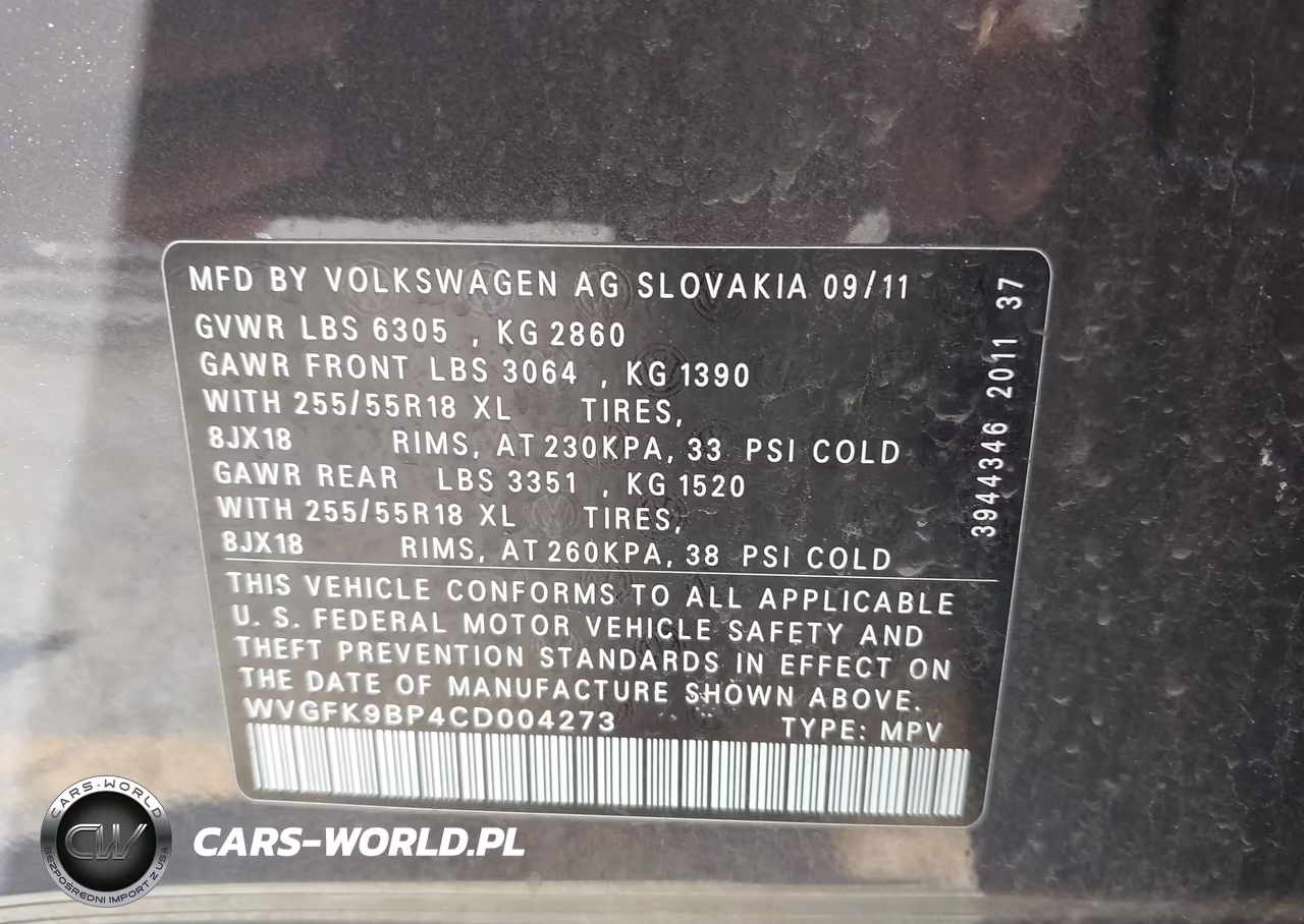 2012 Volkswagen Touareg Tdi Sport VIN:WVGFK9BP4CD004273 - 9