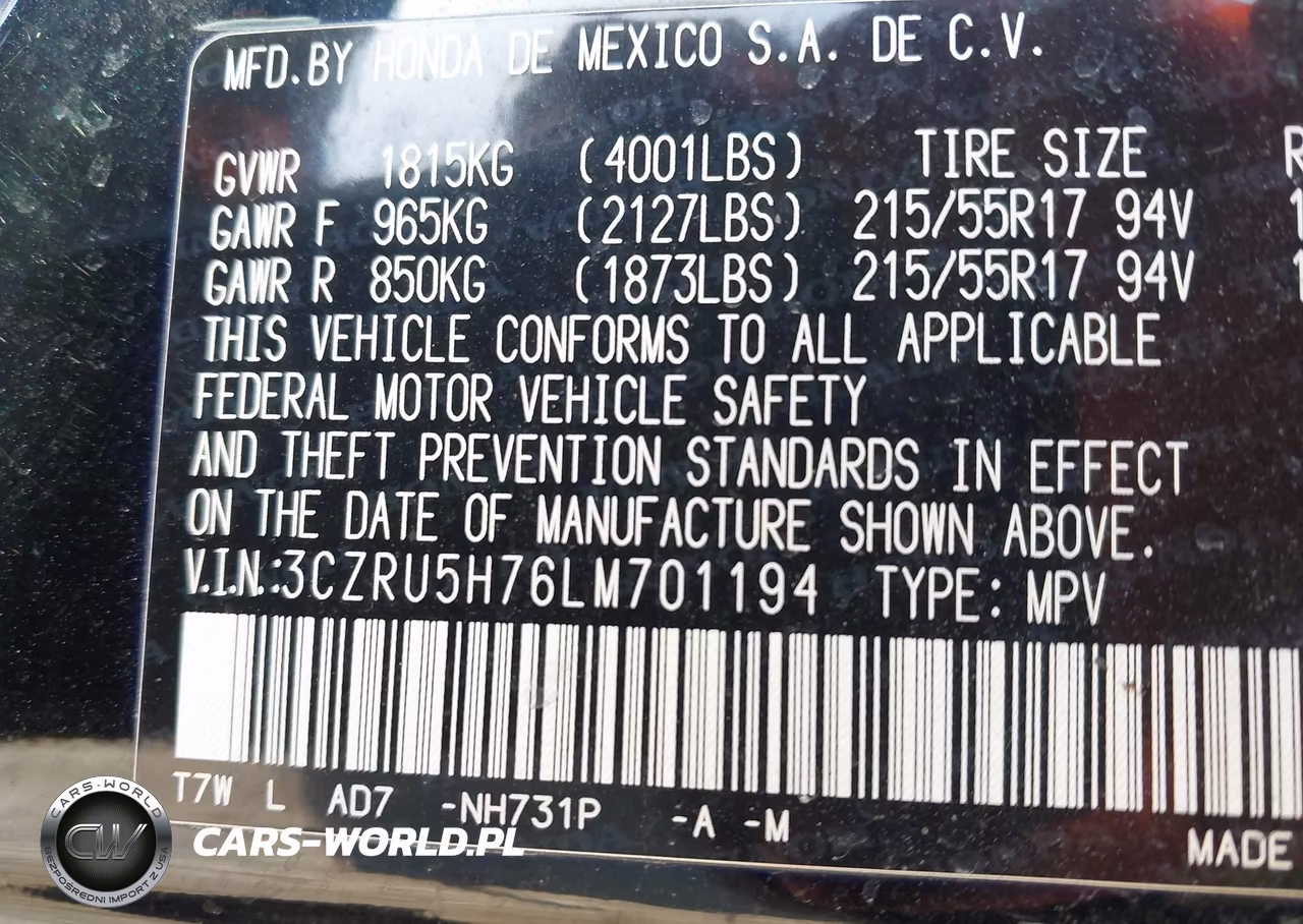 2020 Honda Hr-V 2Wd Ex-L VIN:3CZRU5H76LM701194 - 9