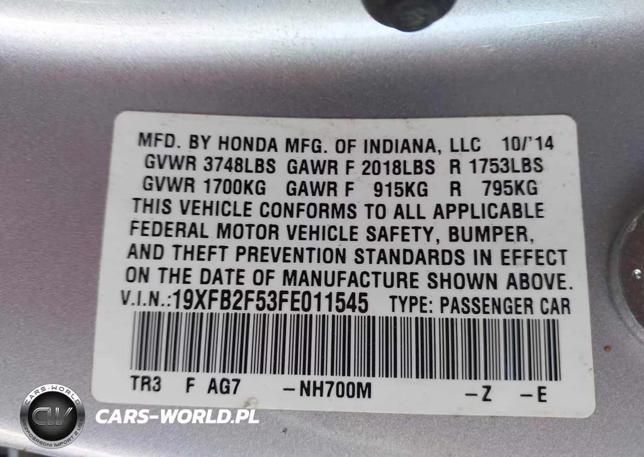 2015 Honda Civic Lx VIN:19XFB2F53FE011545 - 9