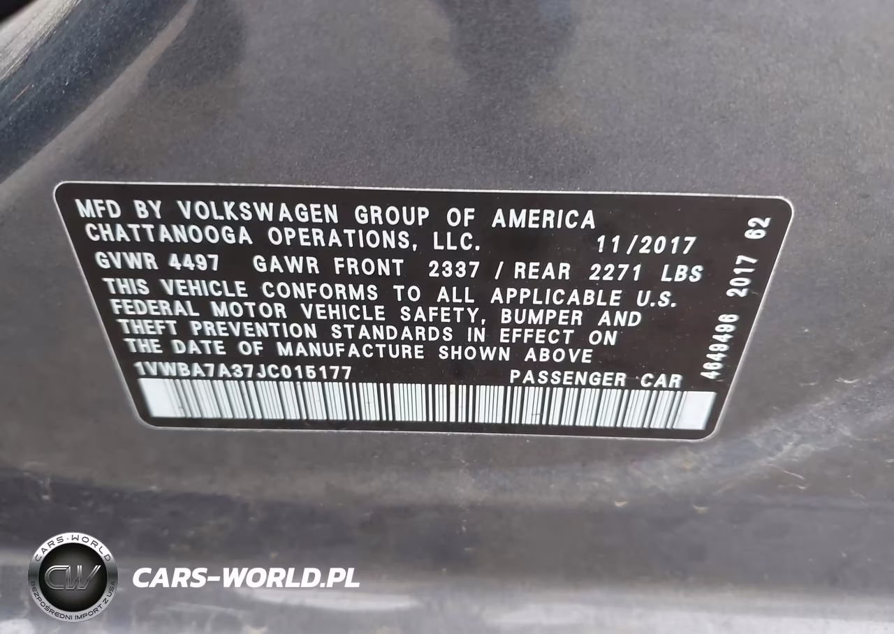 2018 Volkswagen Passat 2.0T Se VIN:1VWBA7A37JC015177 - 9