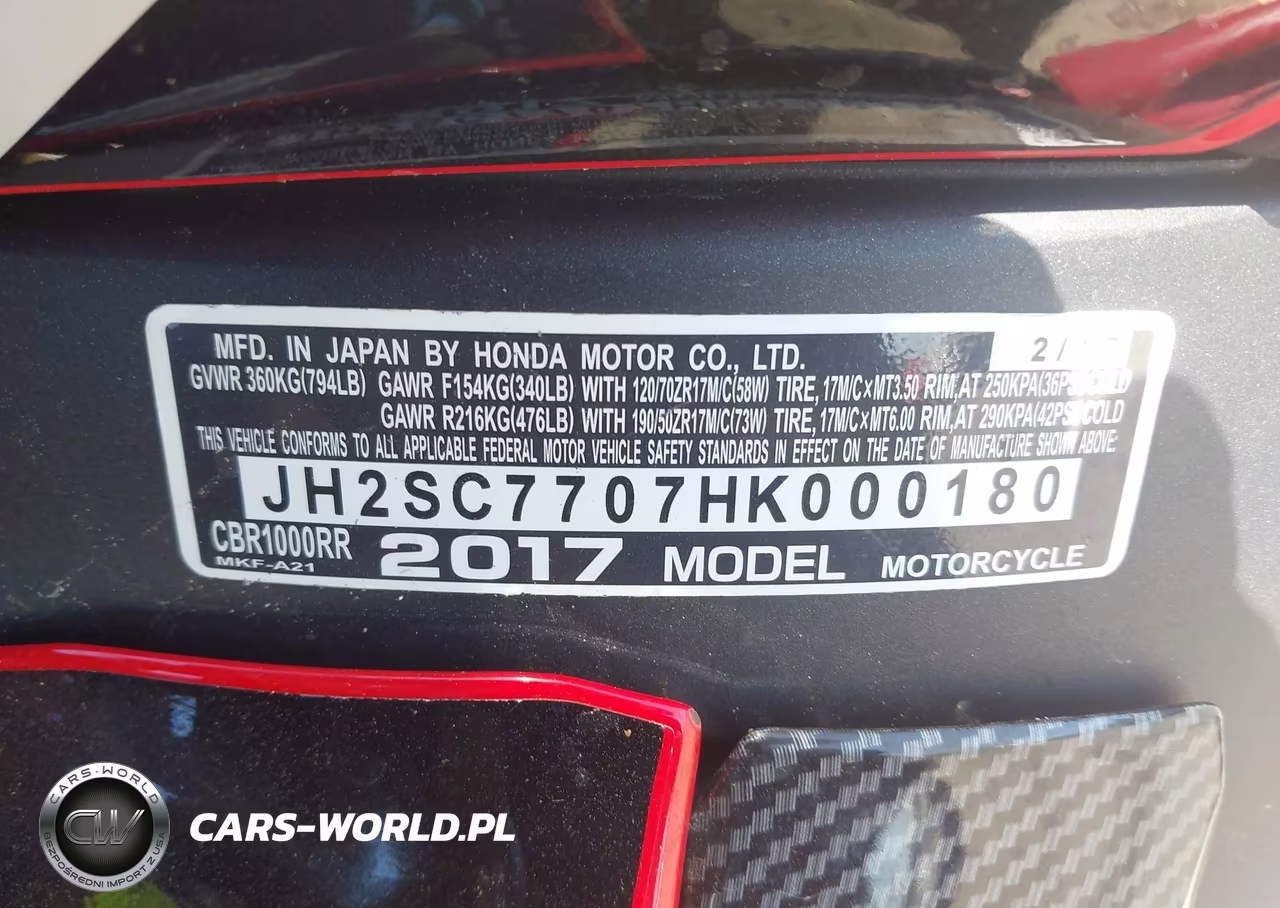 2017 Honda Cbr1000 Rr VIN:JH2SC7707HK000180 - 10