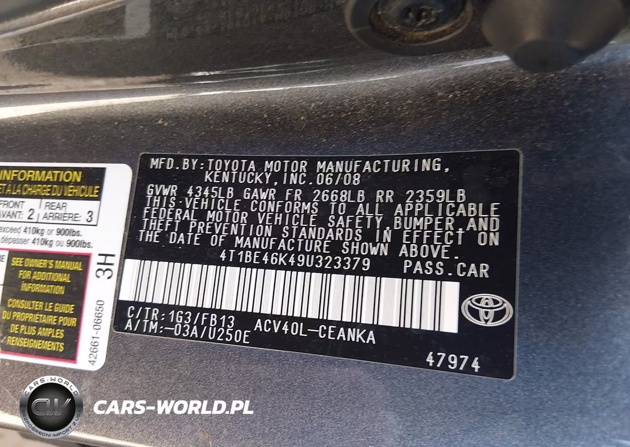 2009 Toyota Camry Le VIN:4T1BE46K49U323379 - 9