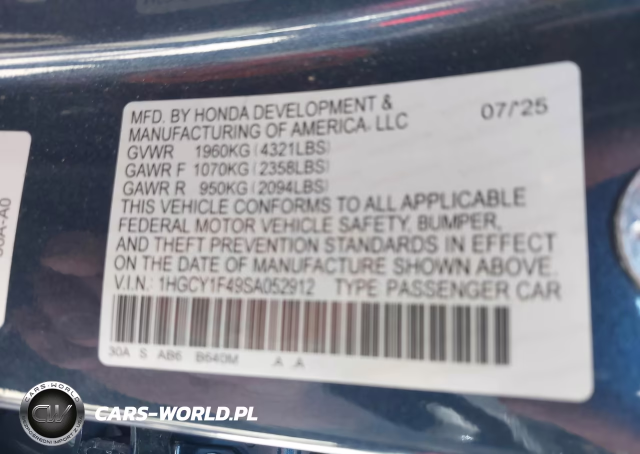 2025 Honda Accord Se VIN:1HGCY1F49SA052912 - 9