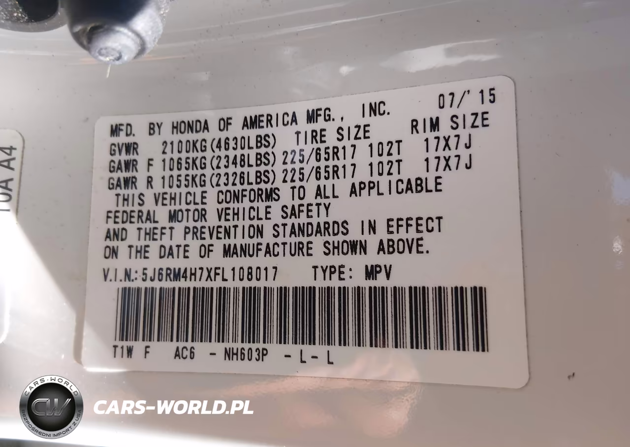 2015 Honda Cr-V Ex-L VIN:5J6RM4H7XFL108017 - 9