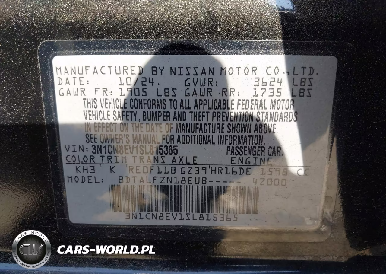 2025 Nissan Versa 1.6 Sv VIN:3N1CN8EV1SL815365 - 9