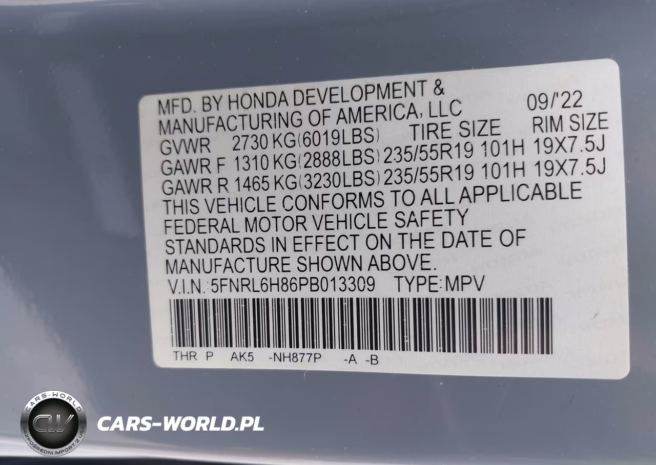2023 Honda Odyssey Touring VIN:5FNRL6H86PB013309 - 9