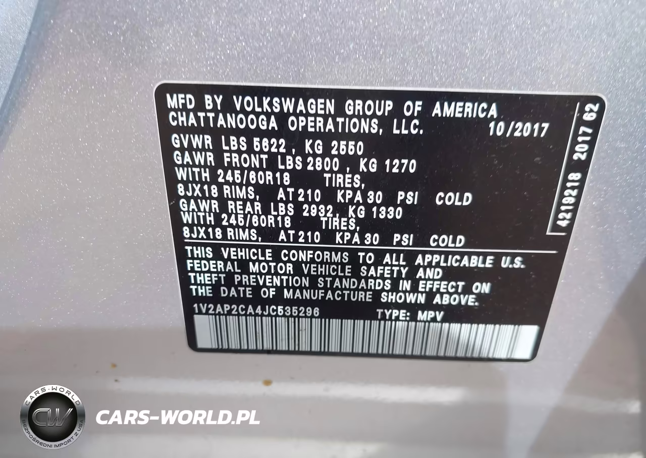 2018 Volkswagen Atlas 2.0T S VIN:1V2AP2CA4JC535296 - 9