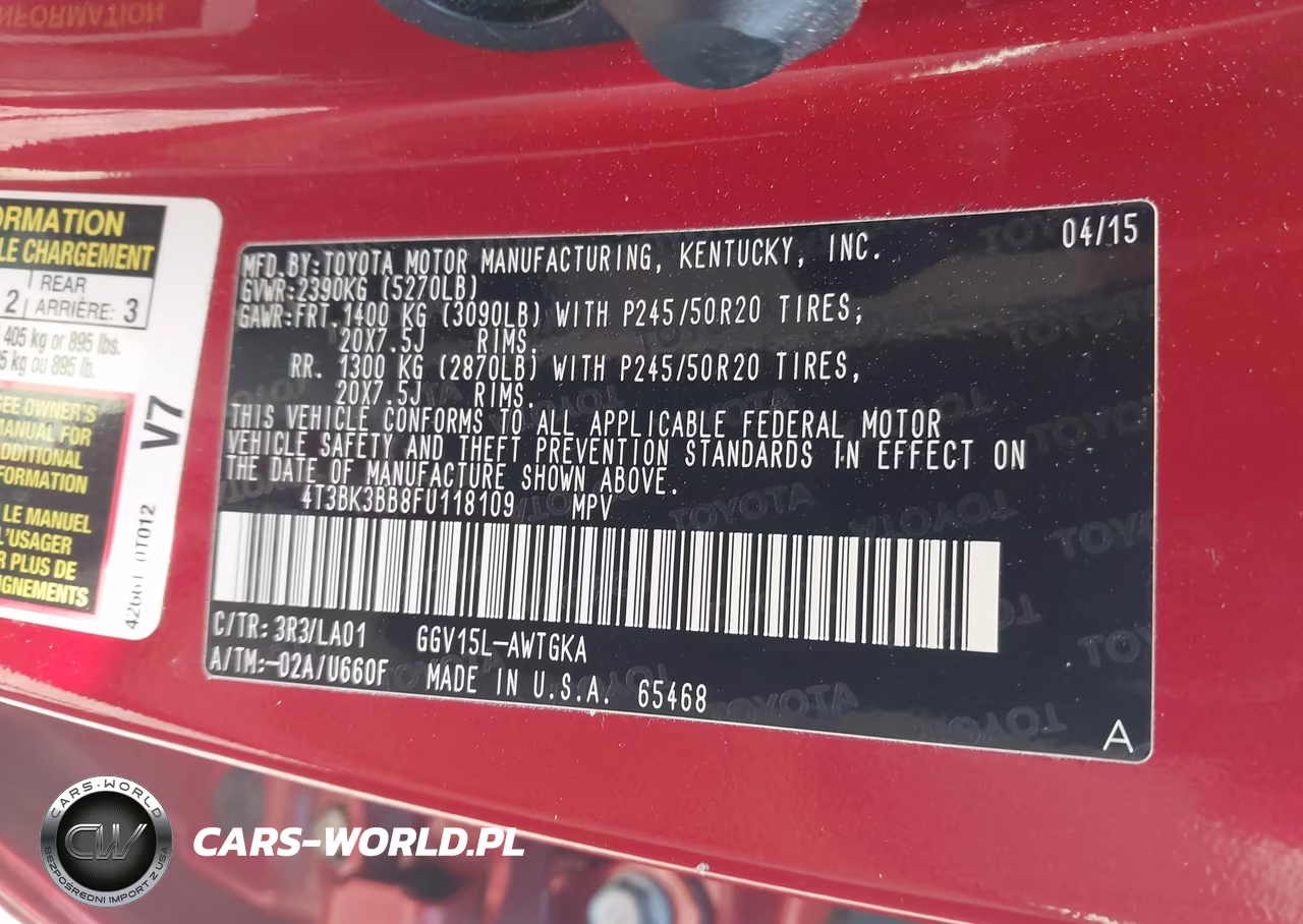 2015 Toyota Venza Xle V6 VIN:4T3BK3BB8FU118109 - 9