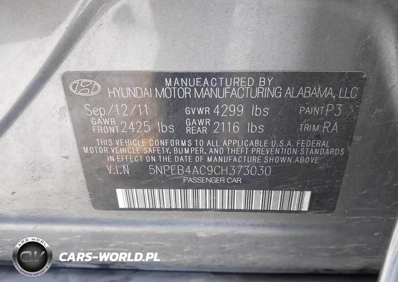 2012 Hyundai Sonata Gls VIN:5NPEB4AC9CH373030 - 9