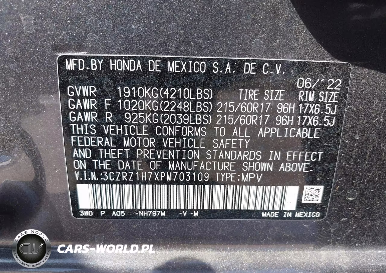 2023 Honda Hr-V 2Wd Ex-L VIN:3CZRZ1H7XPM703109 - 9
