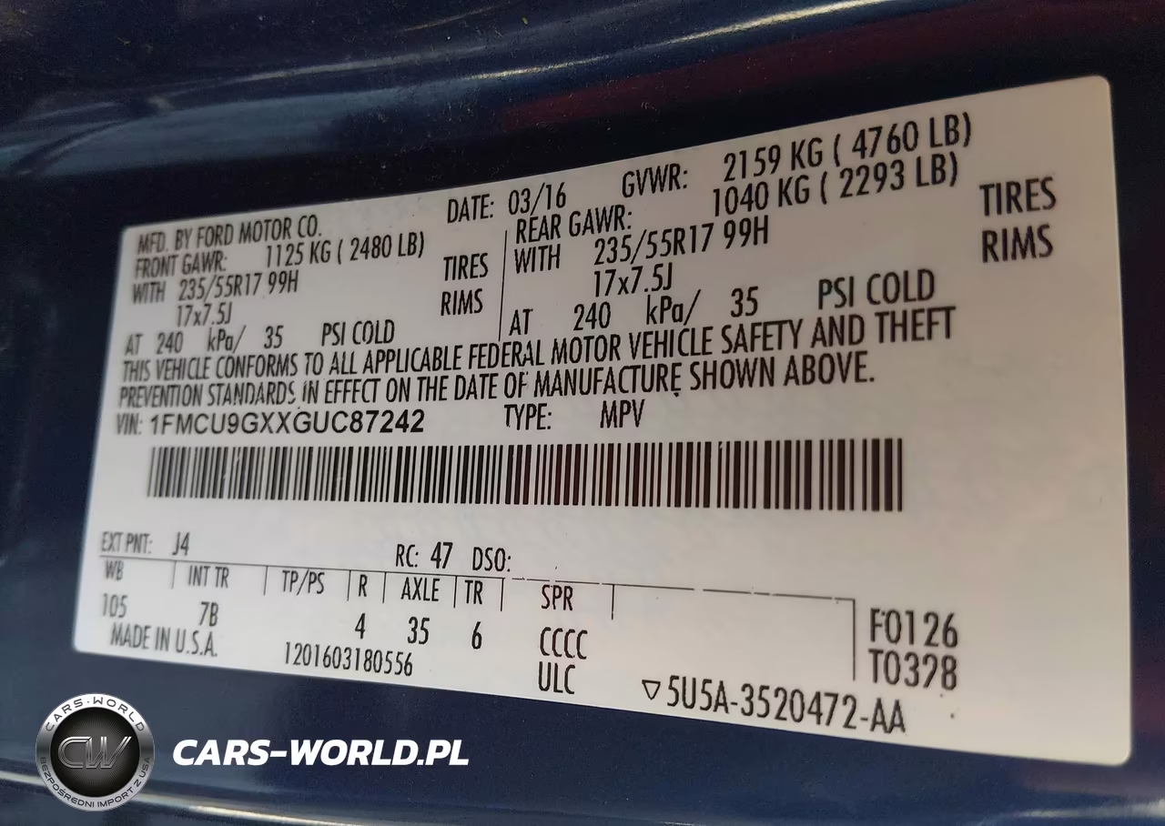 2016 Ford Escape Se VIN:1FMCU9GXXGUC87242 - 9