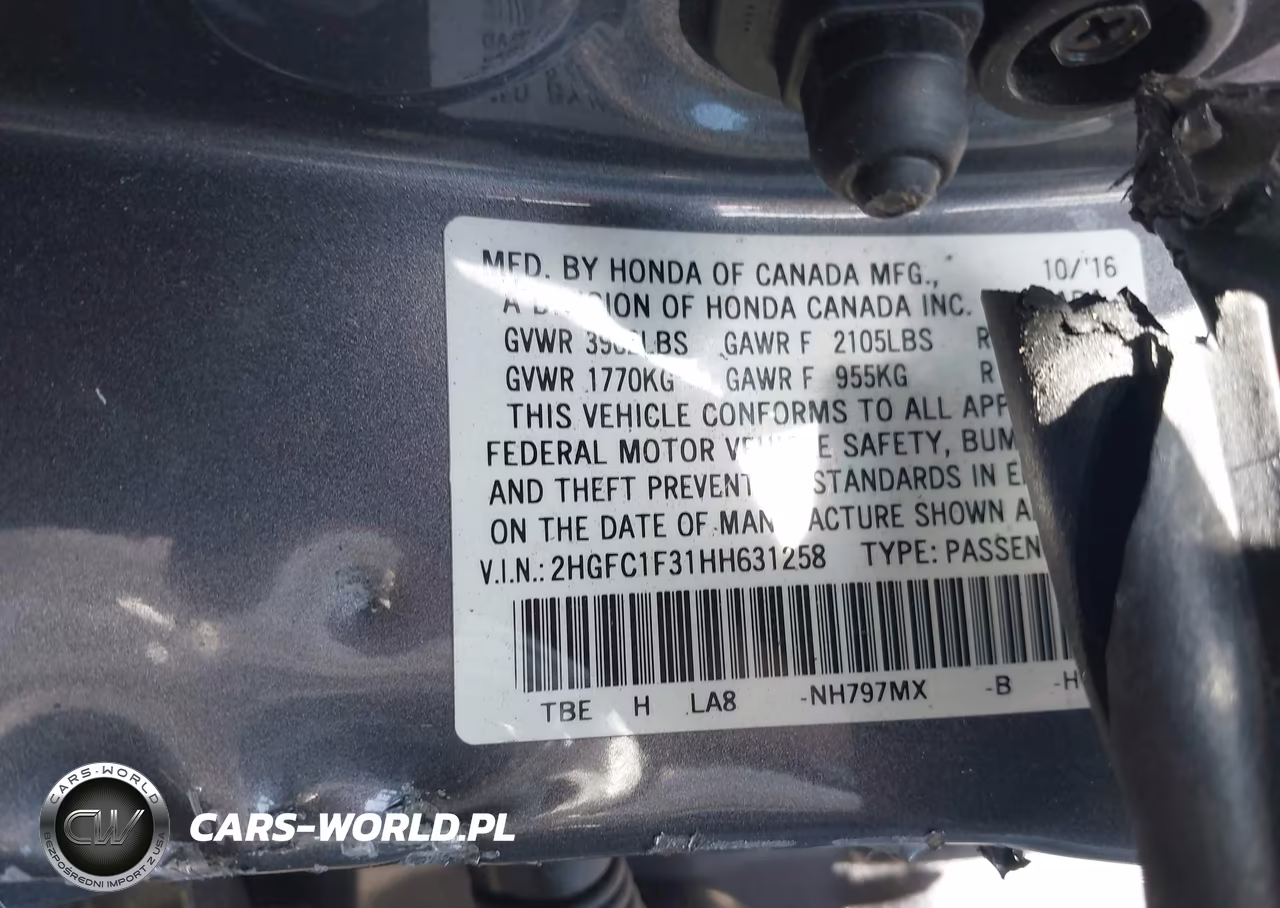 2017 Honda Civic Ex-T VIN:2HGFC1F31HH631258 - 9