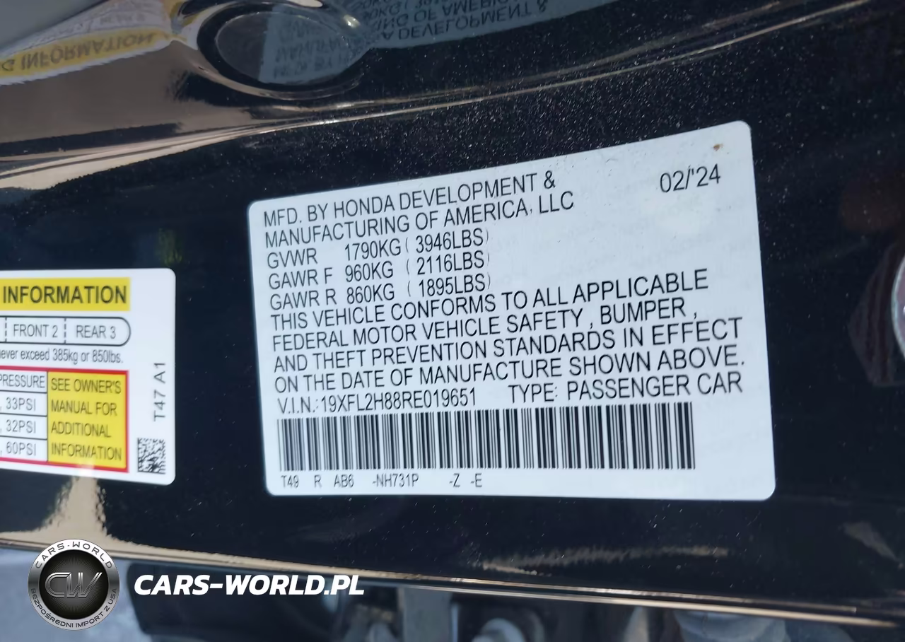 2024 Honda Civic Sport VIN:19XFL2H88RE019651 - 9