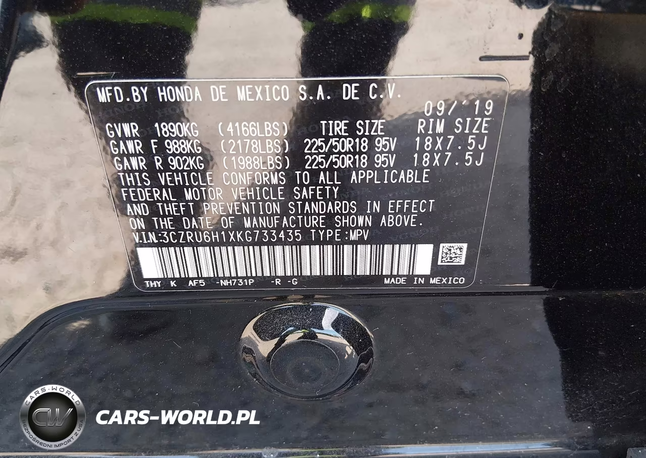 2019 Honda Hr-V Sport VIN:3CZRU6H1XKG733435 - 9