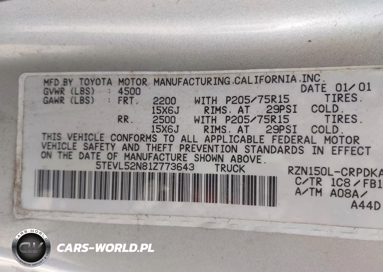 2001 Toyota Tacoma VIN:5TEVL52N81Z773643 - 9
