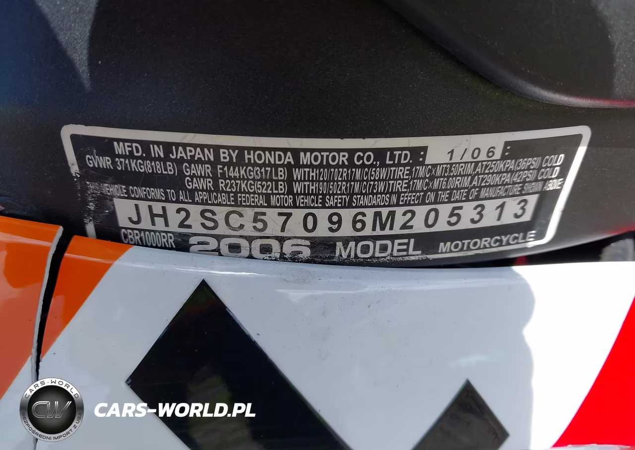 2006 Honda Cbr1000 Rr VIN:JH2SC57096M205313 - 10
