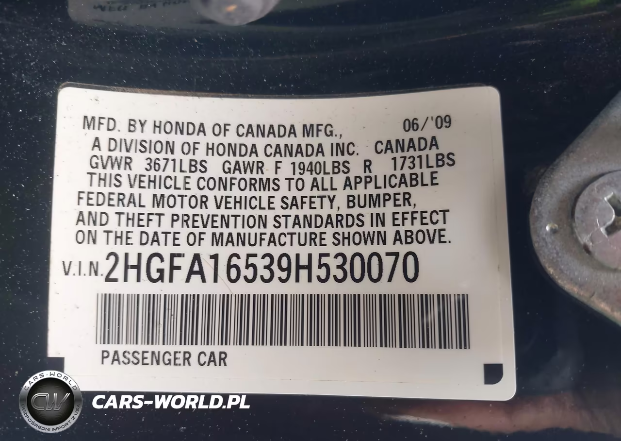 2009 Honda Civic Lx VIN:2HGFA16539H530070 - 9