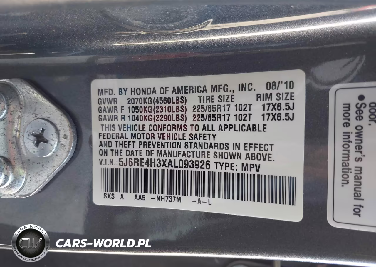 2010 Honda Cr-V Lx VIN:5J6RE4H3XAL093926 - 9