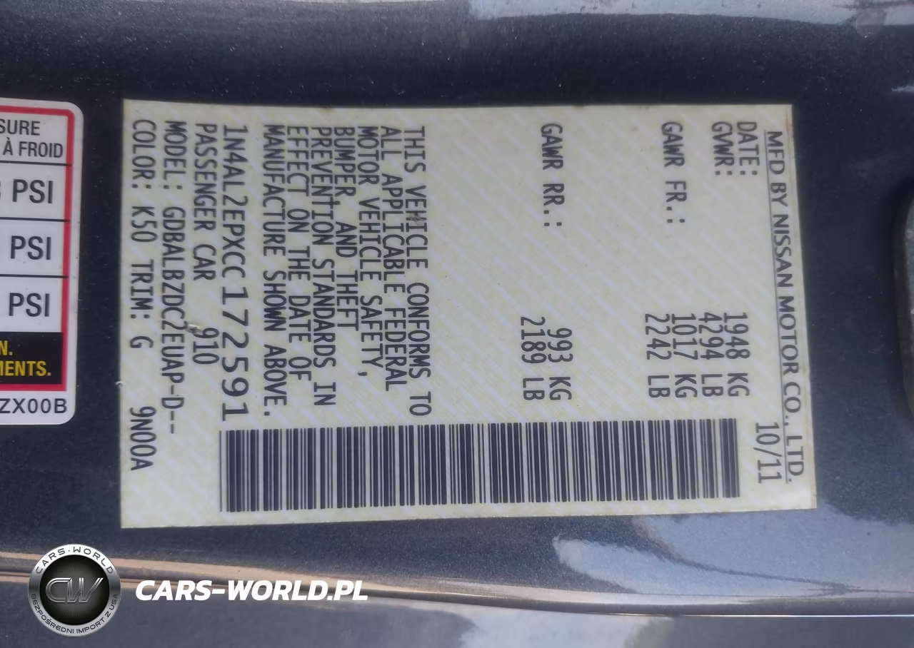 2012 Nissan Altima 2.5 S VIN:1N4AL2EPXCC172591 - 9