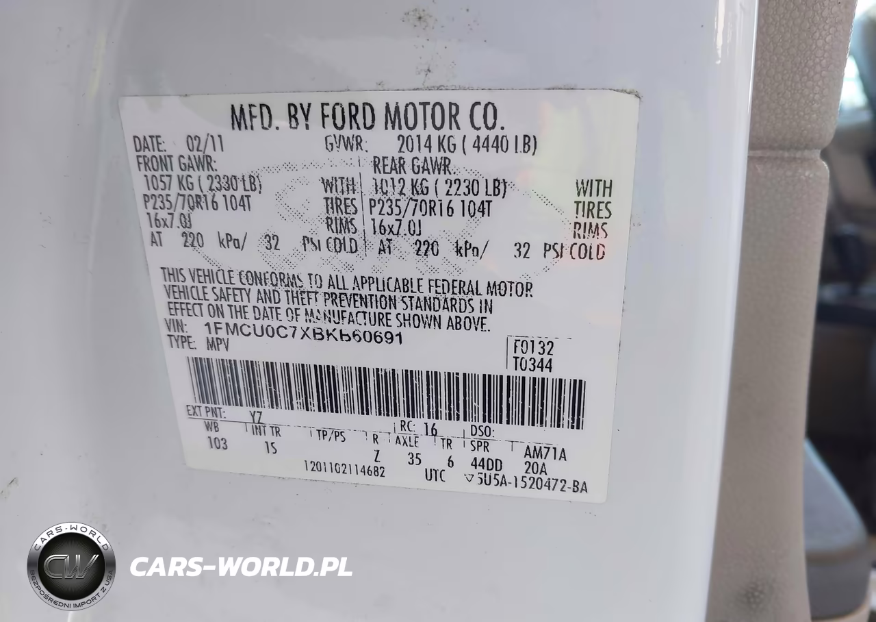 2011 Ford Escape Xls VIN:1FMCU0C7XBKB60691 - 9