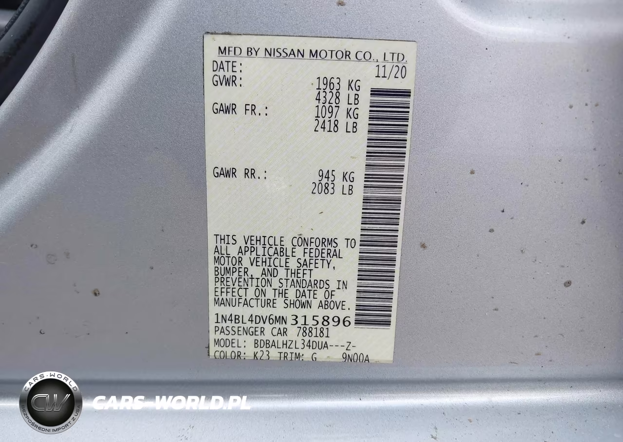 2021 Nissan Altima Sv Fwd VIN:1N4BL4DV6MN315896 - 9