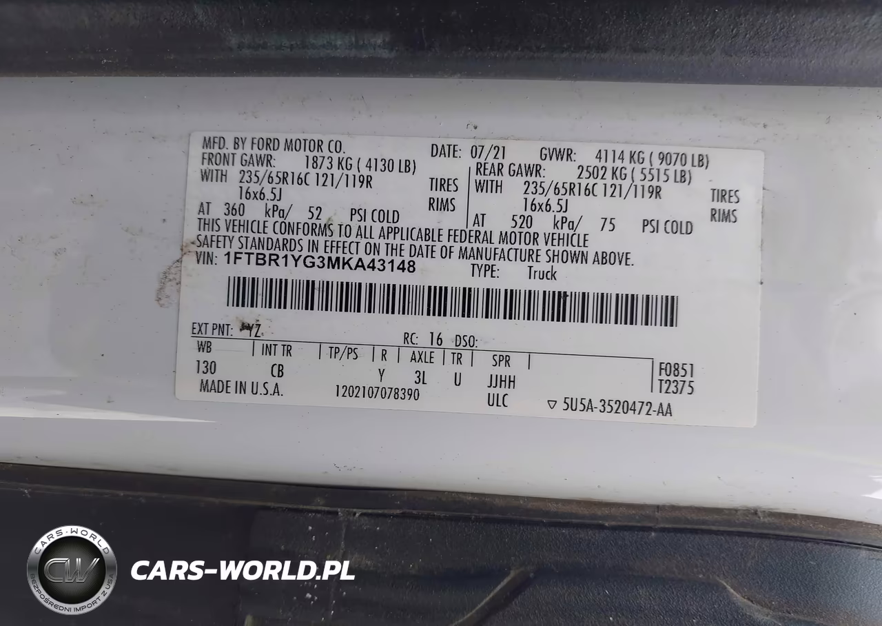 2021 Ford Transit-250 VIN:1FTBR1YG3MKA43148 - 9