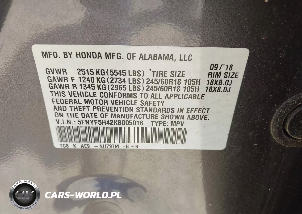 2019 Honda Pilot Ex-L VIN:5FNYF5H42KB005016 - 9