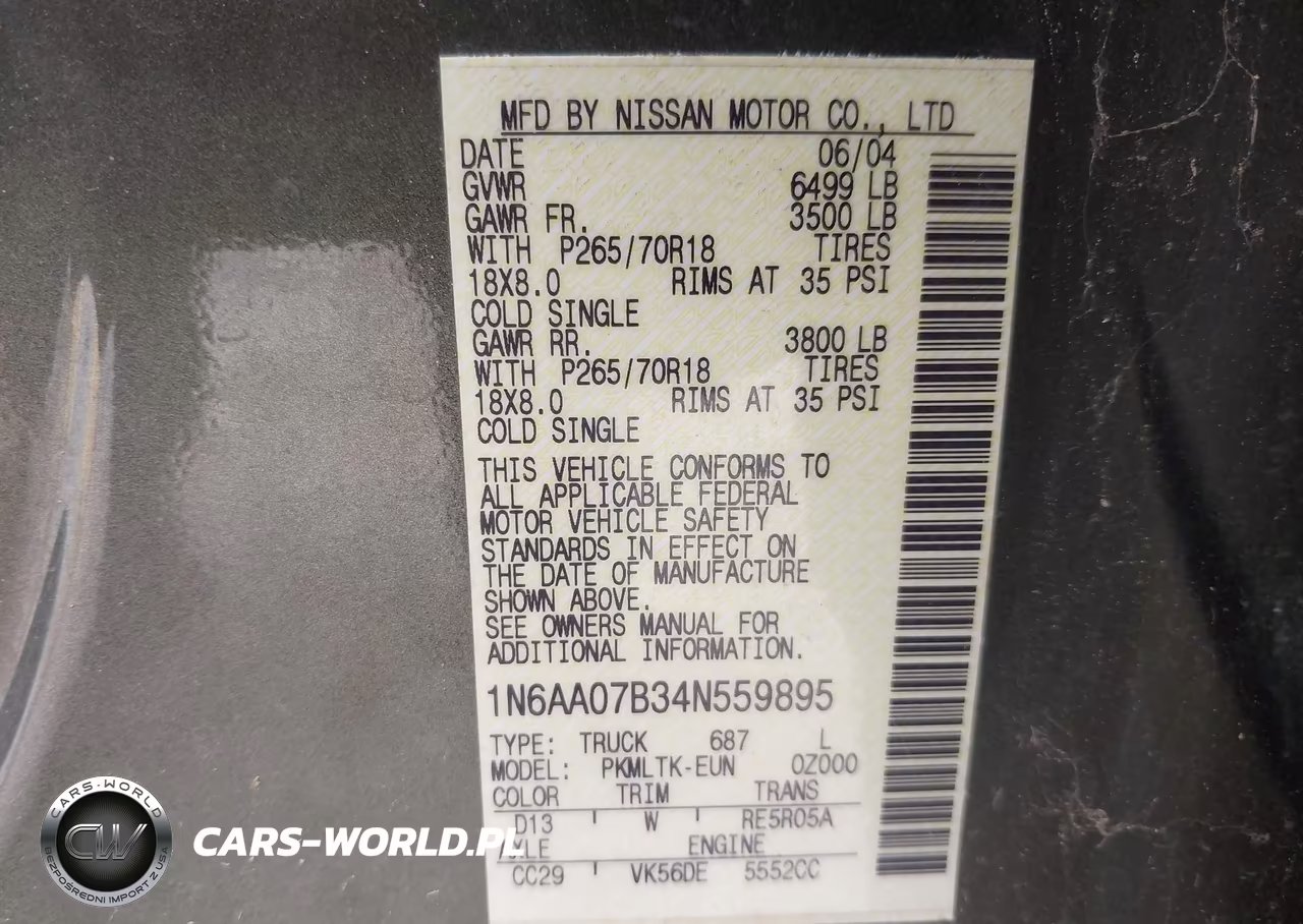 2004 Nissan Titan Se VIN:1N6AA07B34N559895 - 9