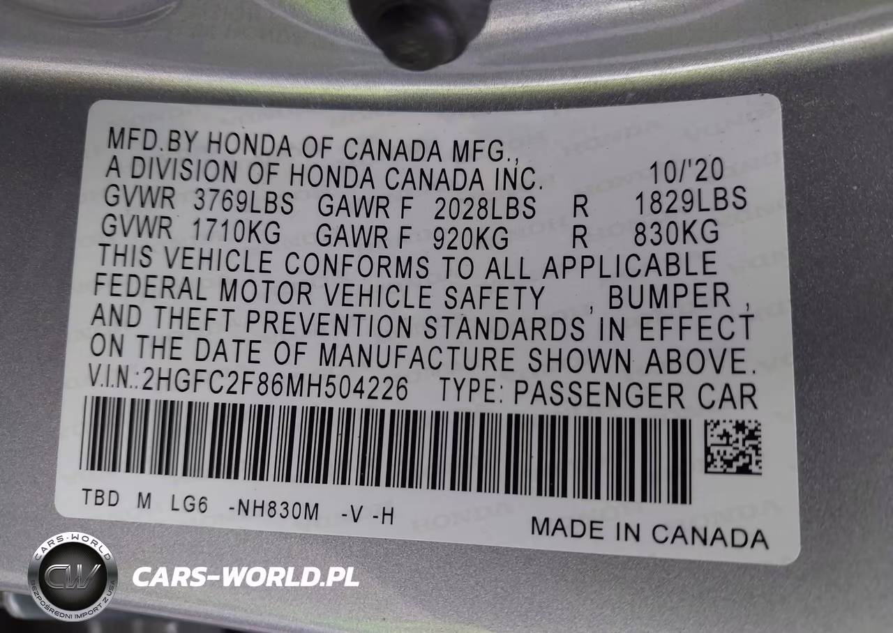 2021 Honda Civic Sport VIN:2HGFC2F86MH504226 - 9