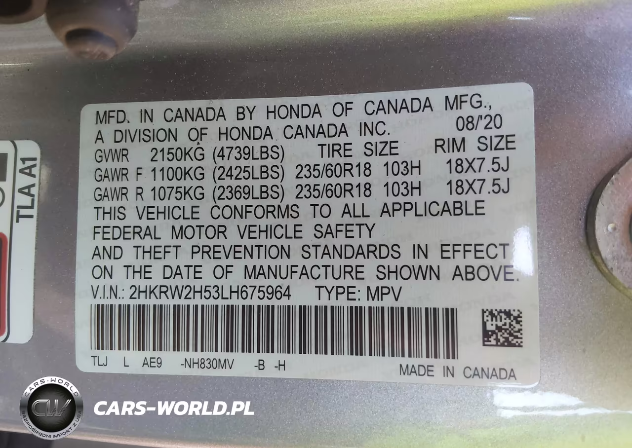 2020 Honda Cr-V Awd Ex VIN:2HKRW2H53LH675964 - 9