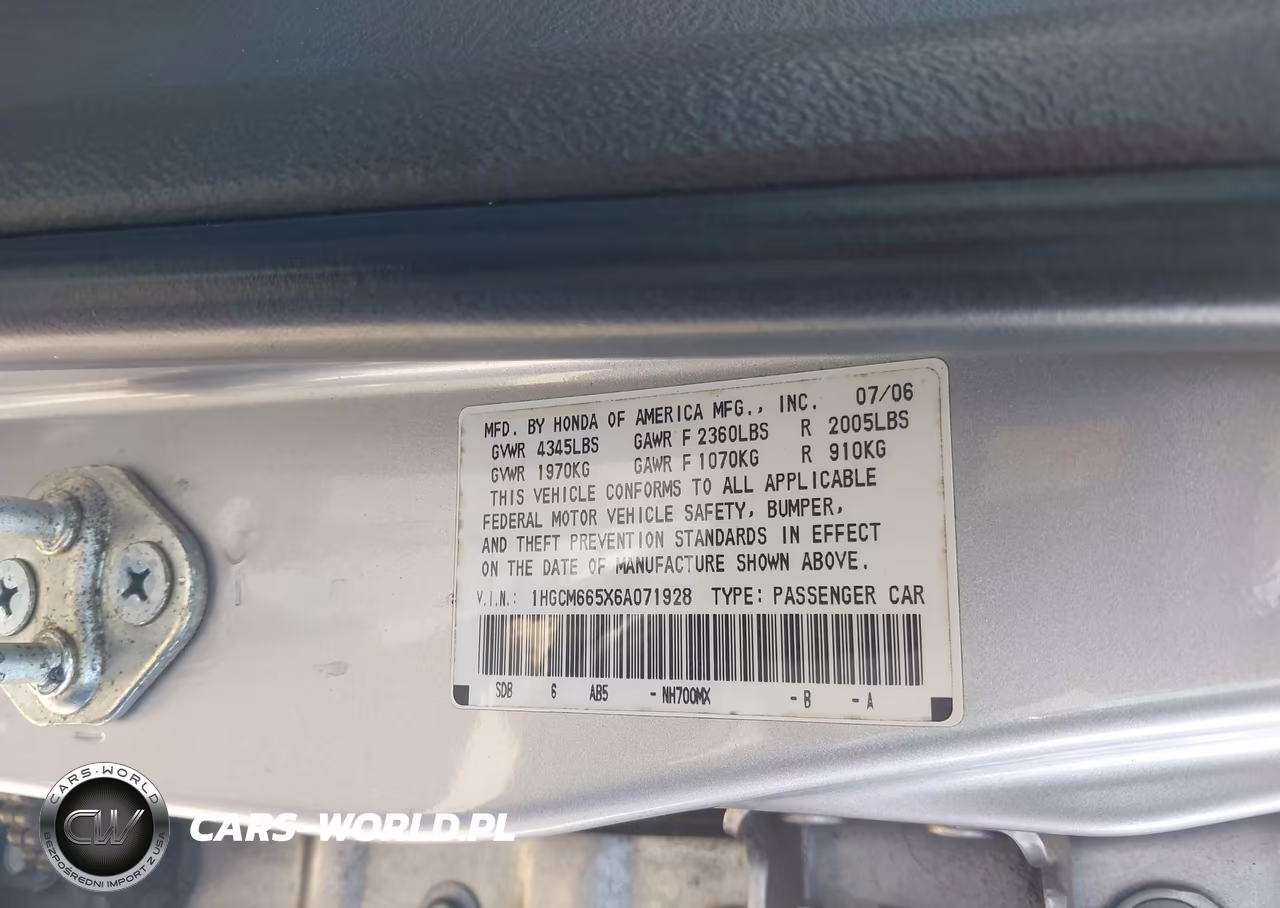 2006 Honda Accord 3.0 Ex VIN:1HGCM665X6A071928 - 9