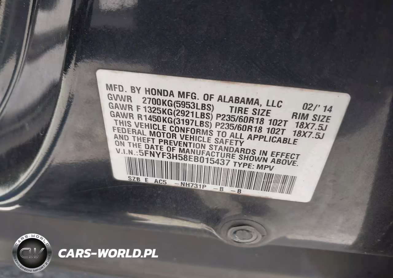 2014 Honda Pilot Ex-L VIN:5FNYF3H58EB015437 - 9