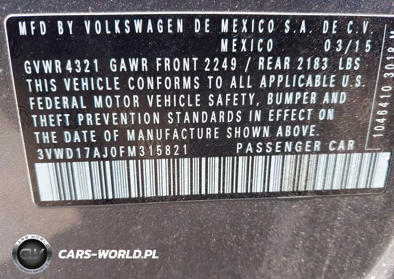 2015 Volkswagen Jetta 1.8T Se VIN:3VWD17AJ0FM315821 - 9