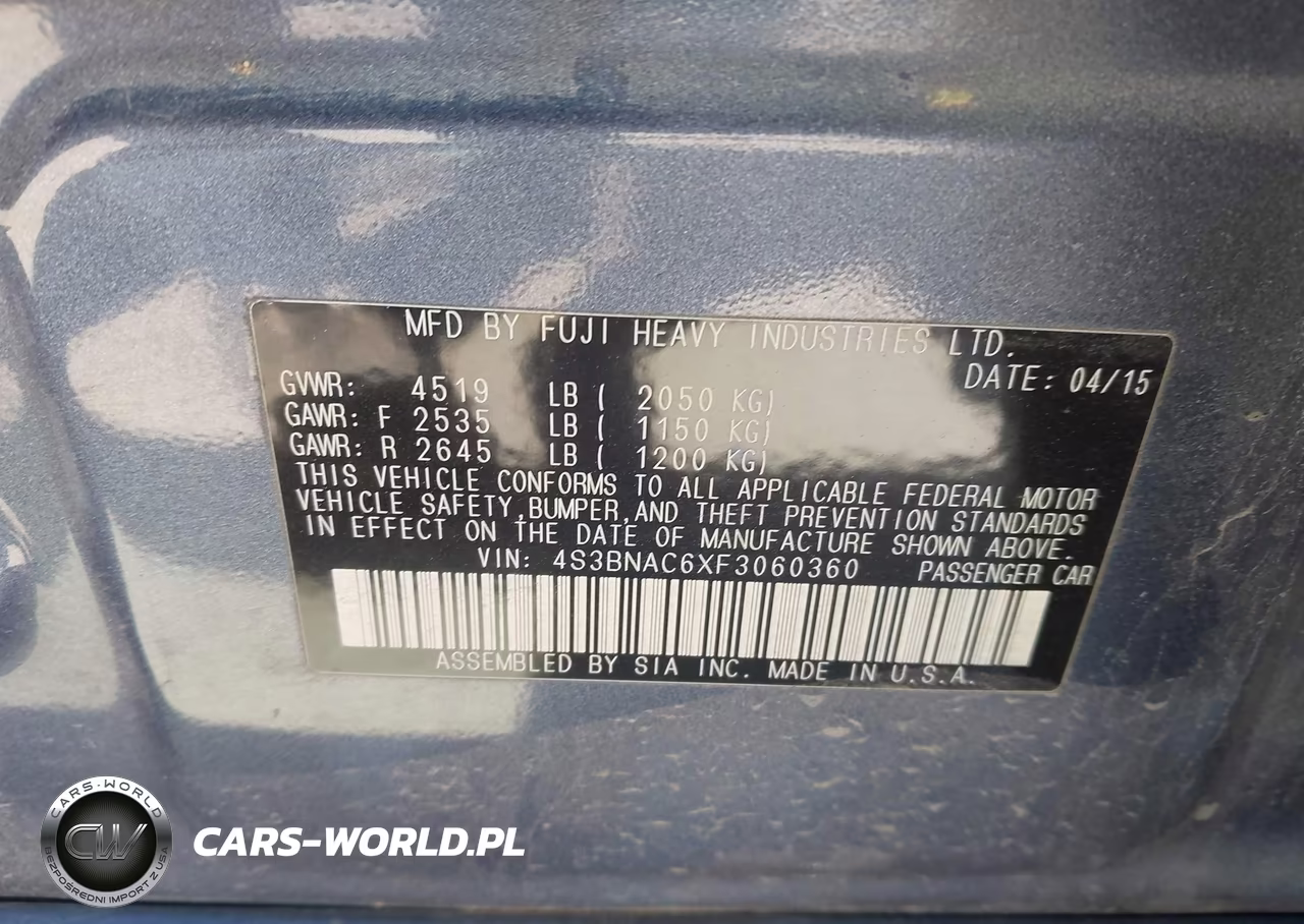 2015 Subaru Legacy 2.5I Premium VIN:4S3BNAC6XF3060360 - 9