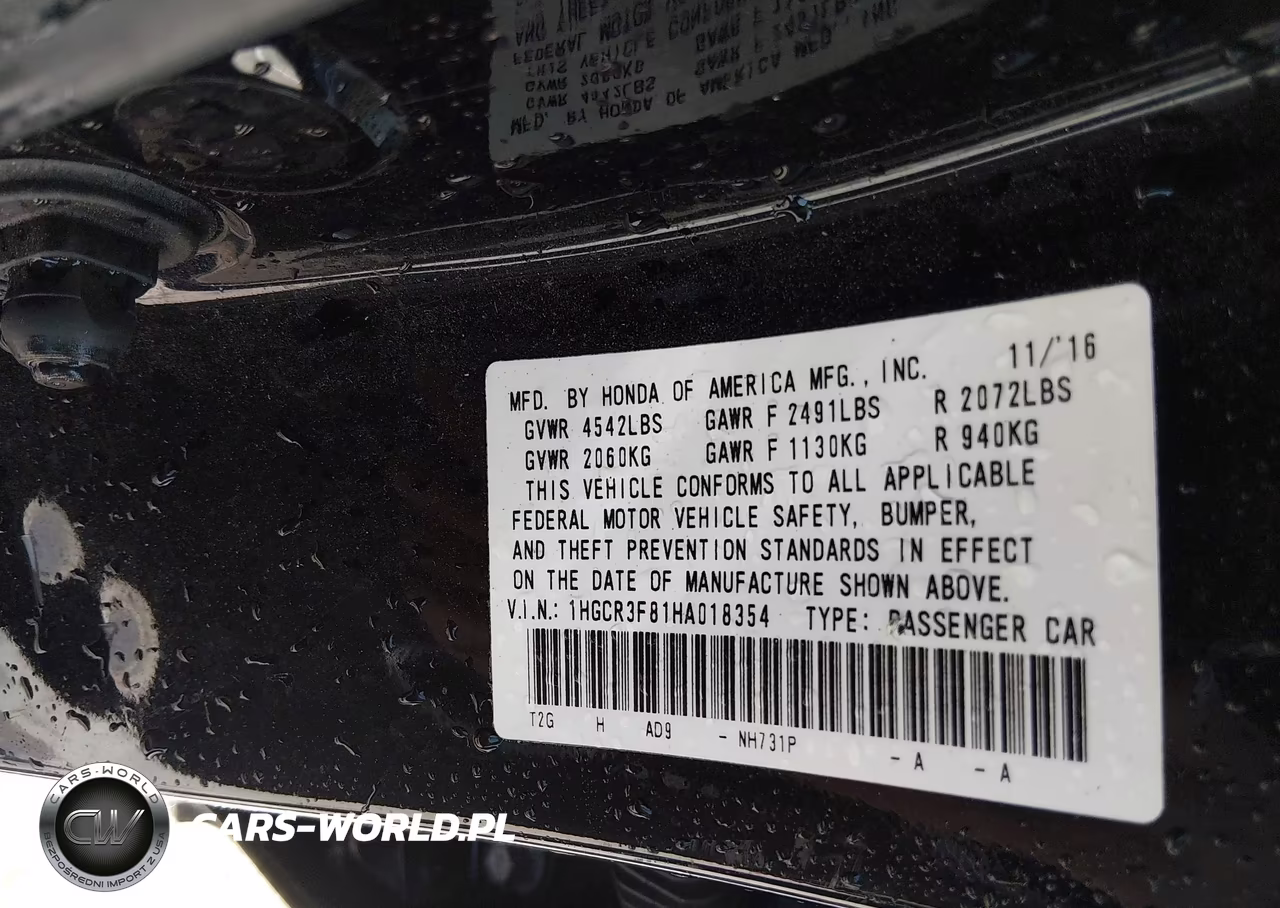 2017 Honda Accord Ex-L V6 VIN:1HGCR3F81HA018354 - 9